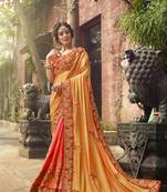 Mustard embroidered silk blend saree with blouse