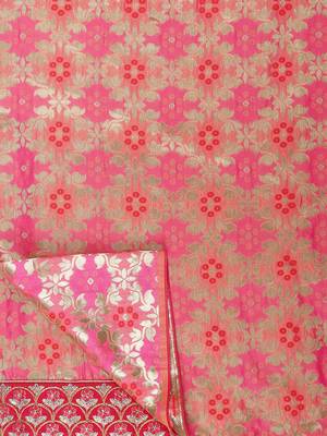 Pink woven Banarasi silk blend saree with blouse 4