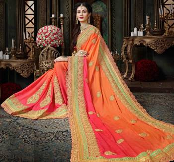 Orange embroidered chiffon saree with blouse 3