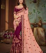Peach Embroidered Silk Blend Saree With Blouse