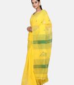 Yellow Triangle Design Hand Weaven Cotton Silk Handloom Saree With Blouse