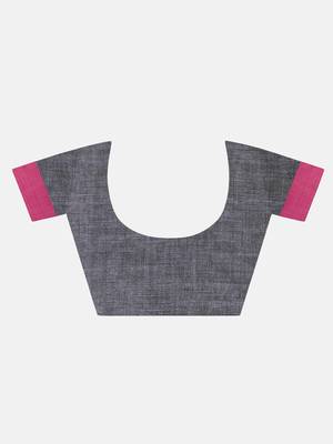 Black Plain Work Khadi Cotton Handloom Saree With Blouse 6