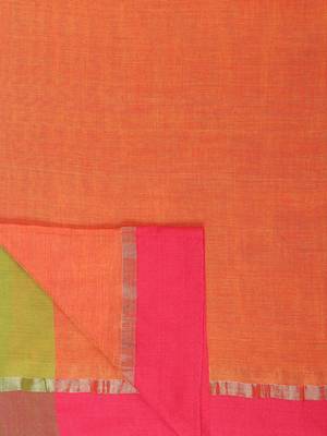 Rust Plain Work Khadi Cotton Handloom Saree With Blouse 6