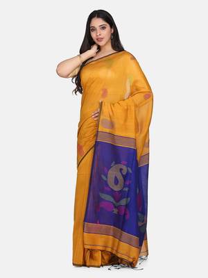 Mustard Jamdani Work Cotton Silk Handloom Saree With Blouse 3