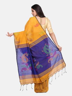 Mustard Jamdani Work Cotton Silk Handloom Saree With Blouse 4