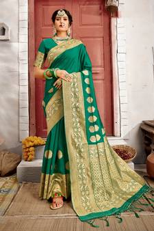 Green woven art silk saree with blouse
