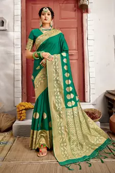 Green woven art silk saree with blouse