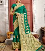 Green woven art silk saree with blouse