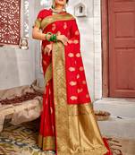 Red woven art silk saree with blouse
