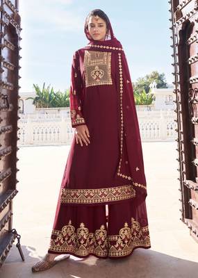 Maroon embroidered faux georgette salwar 1
