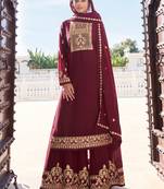 Maroon embroidered faux georgette salwar