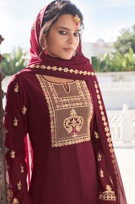 Maroon embroidered faux georgette salwar 2