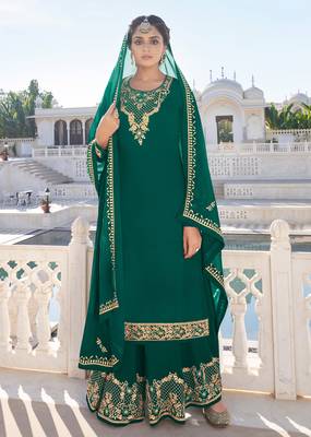 Green embroidered faux georgette salwar 1