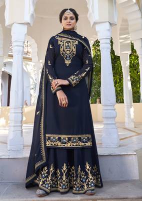 Navy-blue embroidered faux georgette salwar 1