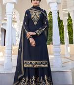 Navy-blue embroidered faux georgette salwar