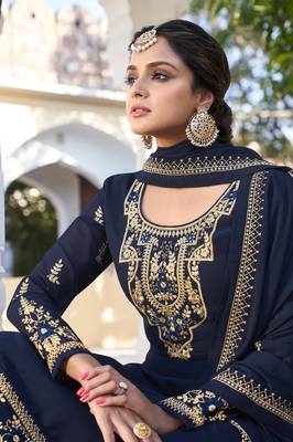 Navy-blue embroidered faux georgette salwar 2