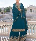 Teal embroidered faux georgette salwar