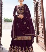 Wine embroidered faux georgette salwar