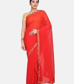 Red Plain Georgette Saree With Blouse