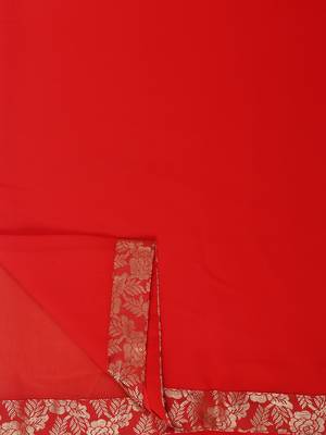 Red Plain Georgette Saree With Blouse 6