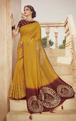 Mustard woven silk saree with blouse 1