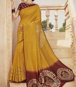 Mustard woven silk saree with blouse
