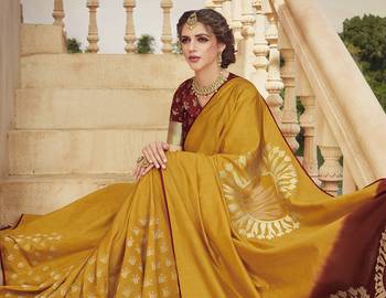 Mustard woven silk saree with blouse 2