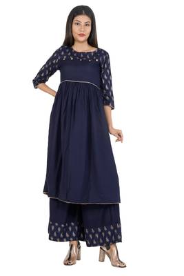 Blue printed rayon ethnic-kurtis 1