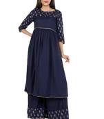 Blue printed rayon ethnic-kurtis