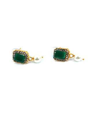 Green Stone Pendant Pearl Choker Earrings Set 5
