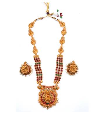Temple Jewellery Laxmi Pendant Necklace Set With Earrings For Women 3