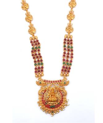 Temple Jewellery Laxmi Pendant Necklace Set With Earrings For Women 5