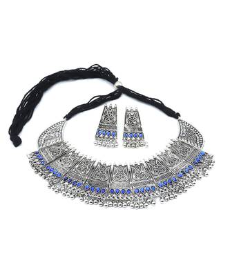 Silver Oxidized German Plated Bead Choker with Earring Necklace Set 4