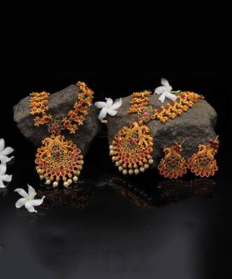 Temple Jewellery Matte Finish Necklace Sets For Women 5