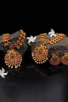 Temple Jewellery Matte Finish Necklace Sets For Women
