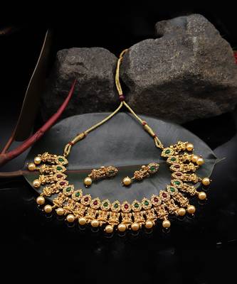 Gold Plated Traditional South Style Necklace Set For Women 7