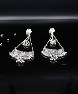 Indian Oxidized Silver Afghani Kashmiri Long Jhumki Earrings 5