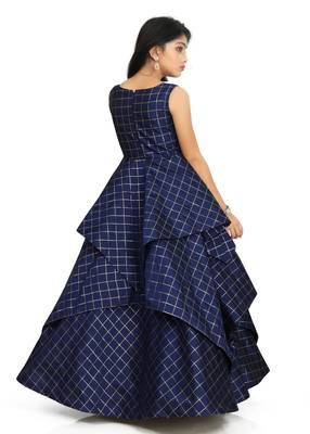 Kids Blue Cotton Silk Gown For Girls  4