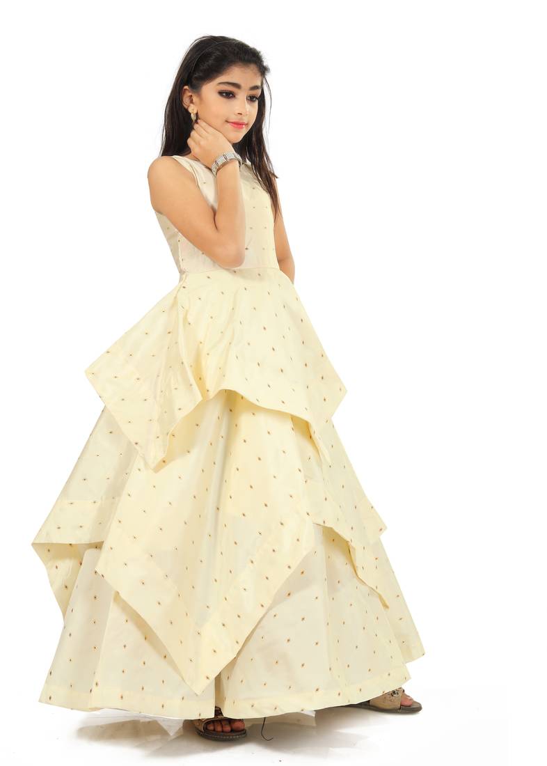 Kids Cream Long Gown For Girls 