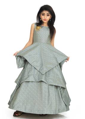 Kids Grey Long Gown Dress For Girls 1