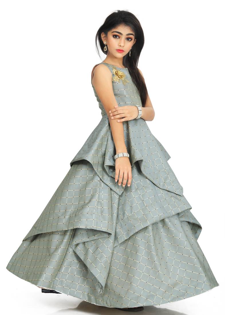 Kids Grey Long Gown Dress For Girls