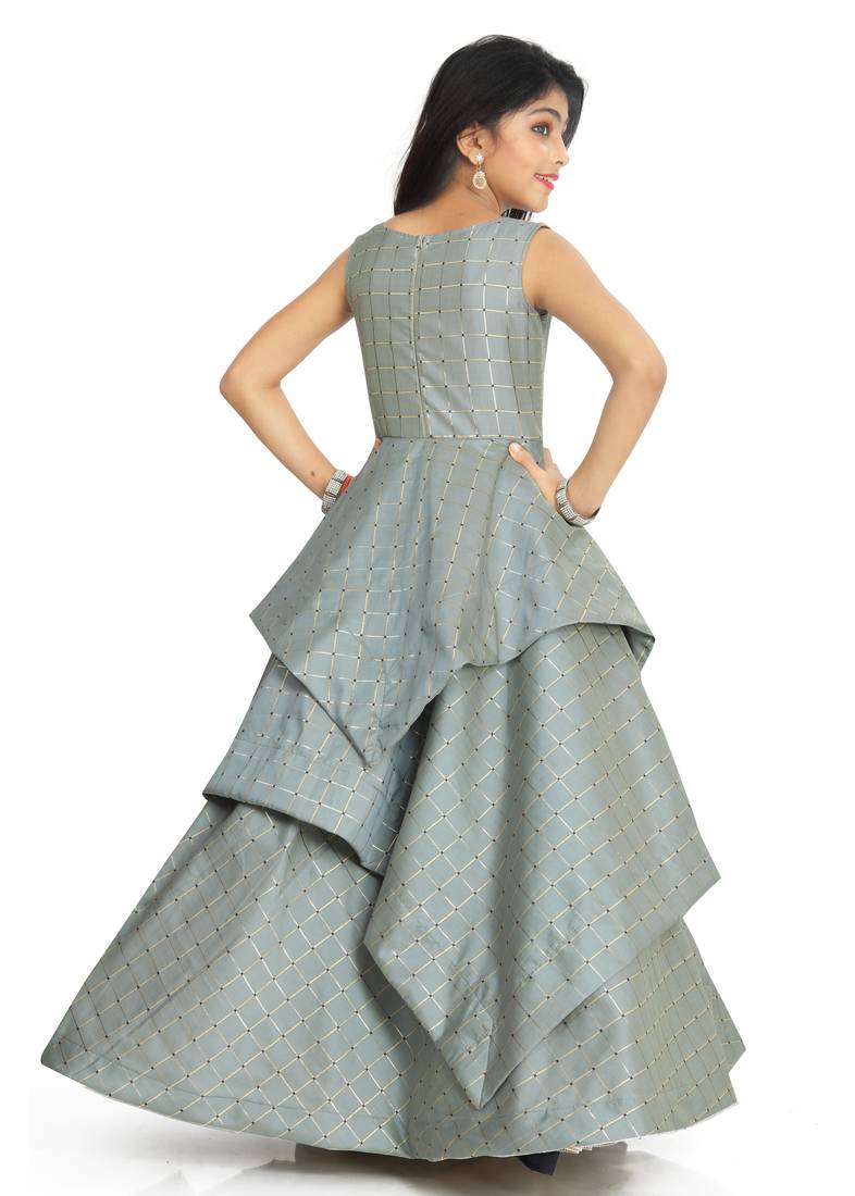 Kids Grey Long Gown Dress For Girls