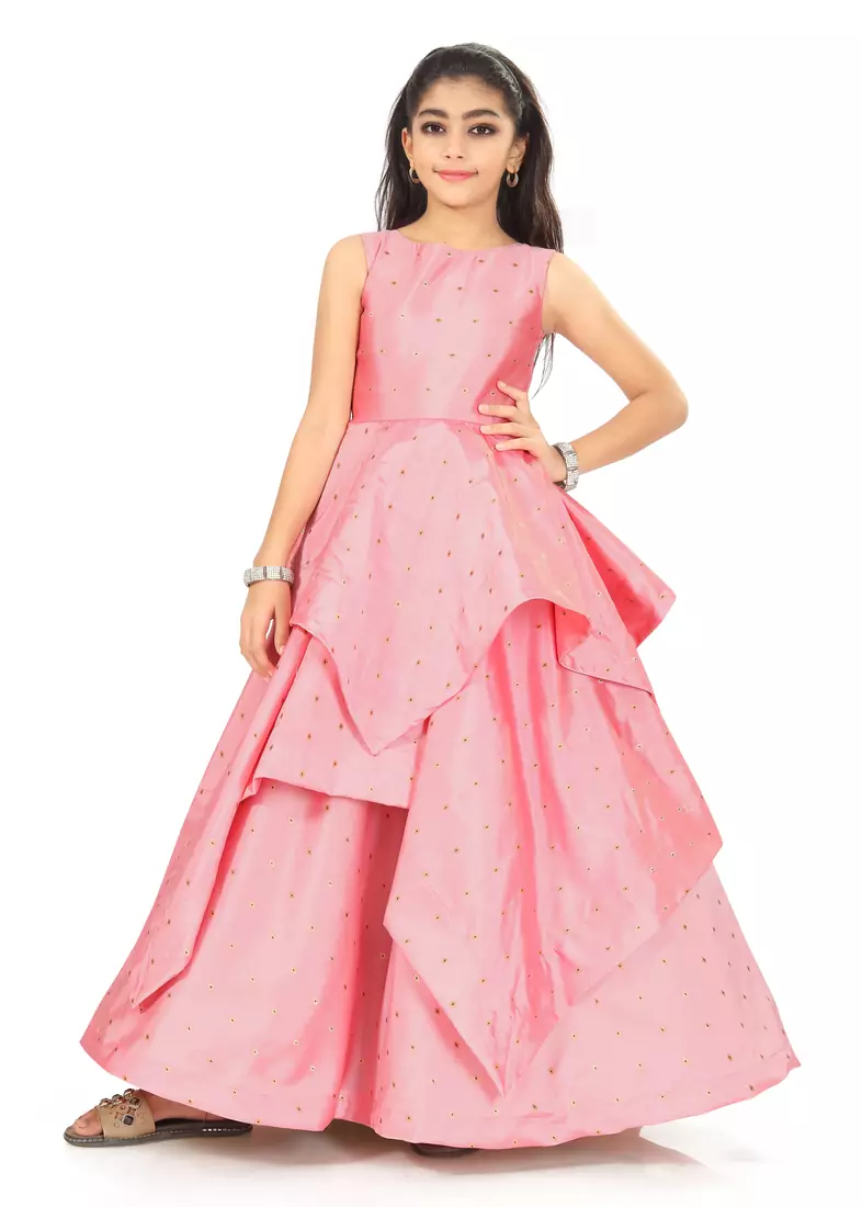 Kids Pink Long Gown Dress For Girls