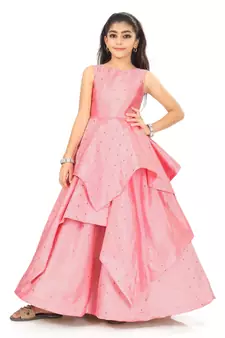 Kids Pink Long Gown Dress For Girls