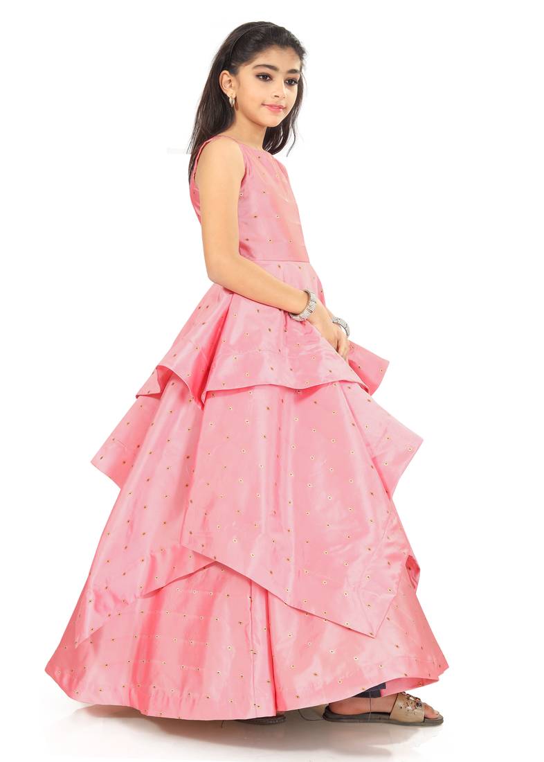 Kids Pink Long Gown Dress For Girls