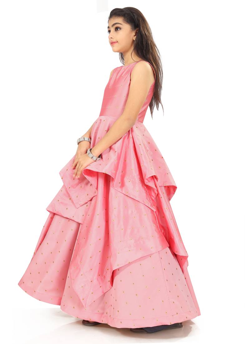Kids Pink Long Gown Dress For Girls