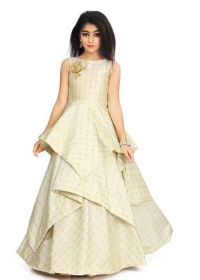 Kids White Cotton Silk Gown Dress  1