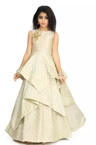 Kids White Cotton Silk Gown Dress 