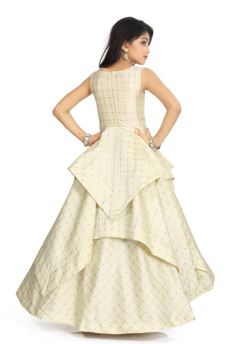 Kids White Cotton Silk Gown Dress 