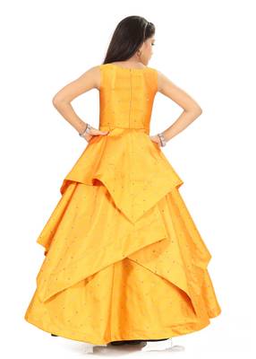Kids  Yellow Cotton Silk Gown Dress 4